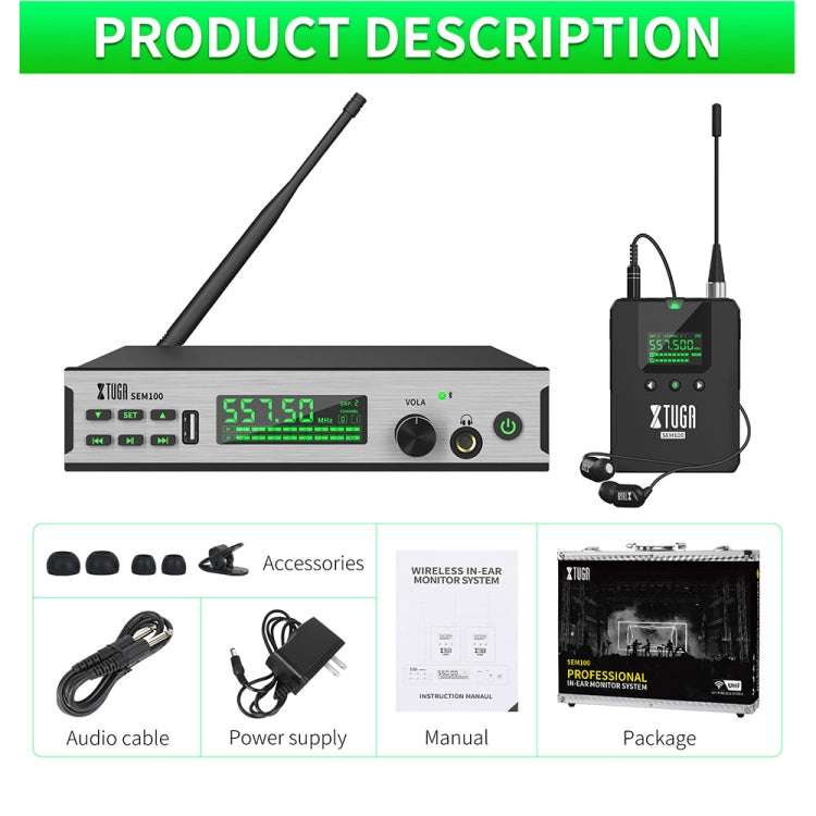 XTUGA SEM100 Professional Wireless In Ear Monitor System 2 BodyPacks(UK Plug)