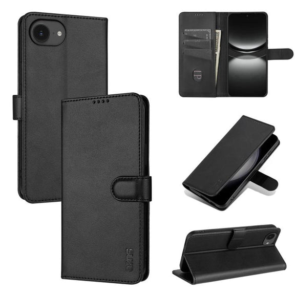 For iPhone 16e AZNS Skin Feel Calf Texture Flip Leather Phone Case(Black)