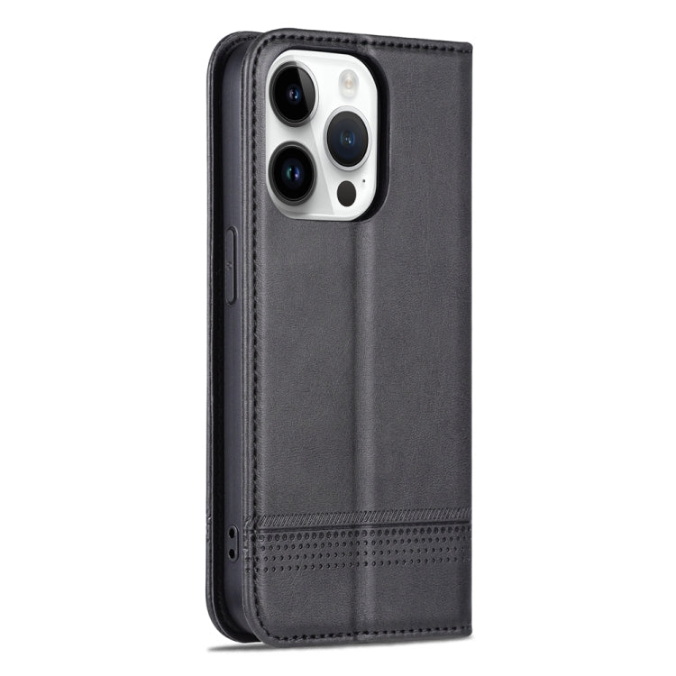 For iPhone 15 Pro AZNS Magnetic Calf Texture Flip Leather Phone Case(Black)