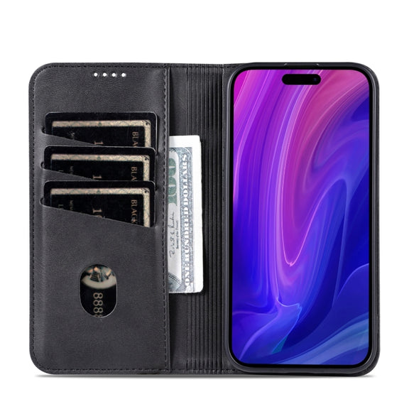 For iPhone 15 Pro AZNS Magnetic Calf Texture Flip Leather Phone Case(Black)