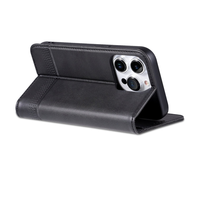For iPhone 15 Pro AZNS Magnetic Calf Texture Flip Leather Phone Case(Black)