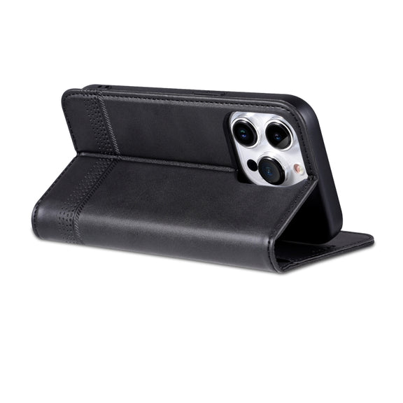For iPhone 16 Pro Max AZNS Magnetic Calf Texture Flip Leather Phone Case(Black)