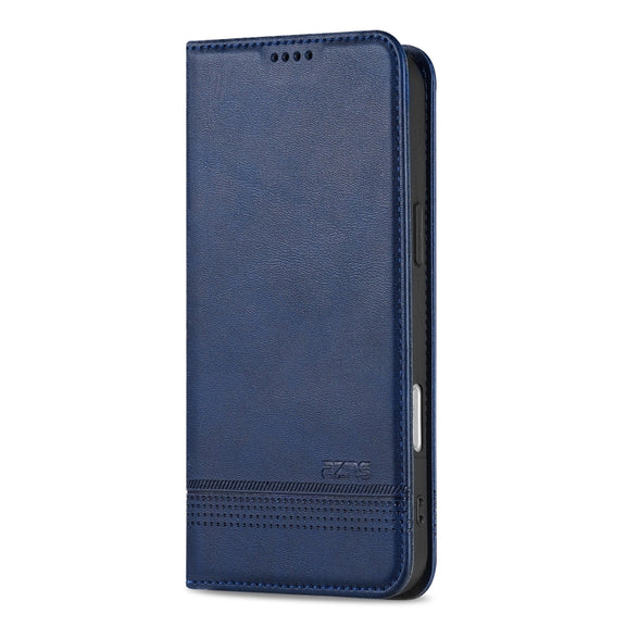 For iPhone 16 AZNS Magnetic Calf Texture Flip Leather Phone Case(Dark Blue)