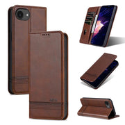 For iPhone 16e AZNS Magnetic Calf Texture Flip Leather Phone Case(Dark Brown)
