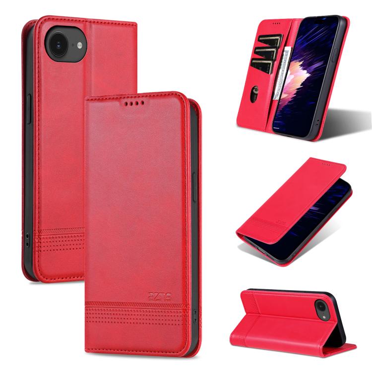 For iPhone 16e AZNS Magnetic Calf Texture Flip Leather Phone Case(Red)