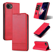 For iPhone 16e AZNS Magnetic Calf Texture Flip Leather Phone Case(Red)
