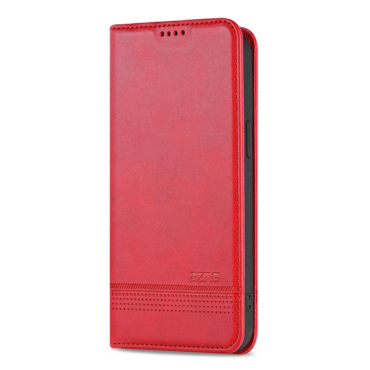 For iPhone 16e AZNS Magnetic Calf Texture Flip Leather Phone Case(Red)