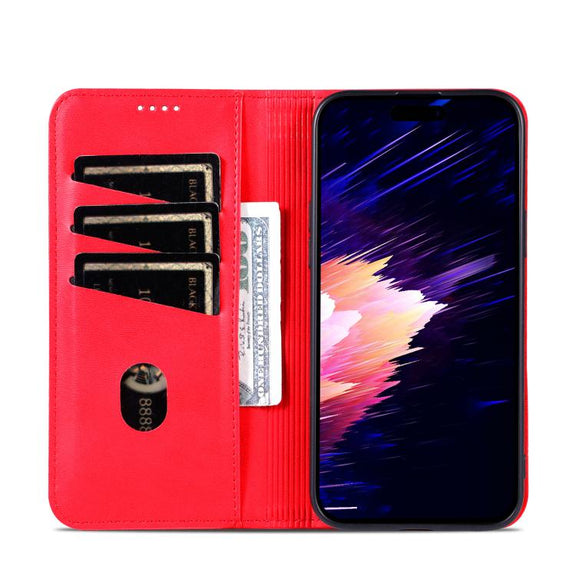 For iPhone 16e AZNS Magnetic Calf Texture Flip Leather Phone Case(Red)