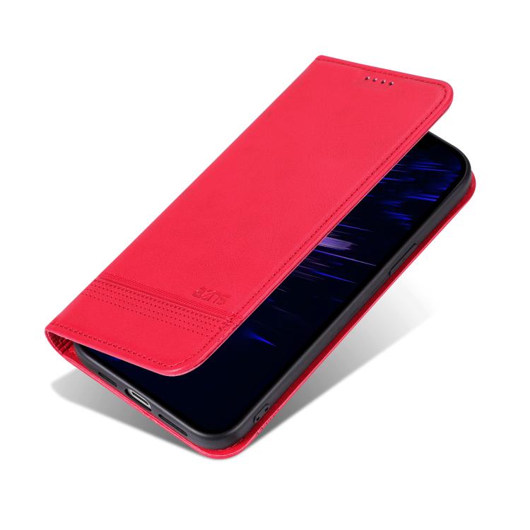 For iPhone 16e AZNS Magnetic Calf Texture Flip Leather Phone Case(Red)