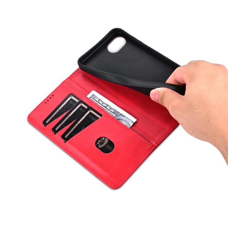 For iPhone 16e AZNS Magnetic Calf Texture Flip Leather Phone Case(Red)