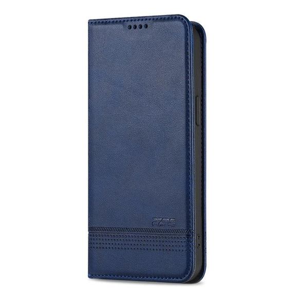 For iPhone 16e AZNS Magnetic Calf Texture Flip Leather Phone Case(Dark Blue)