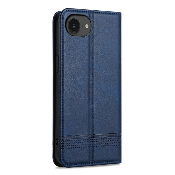 For iPhone 16e AZNS Magnetic Calf Texture Flip Leather Phone Case(Dark Blue)