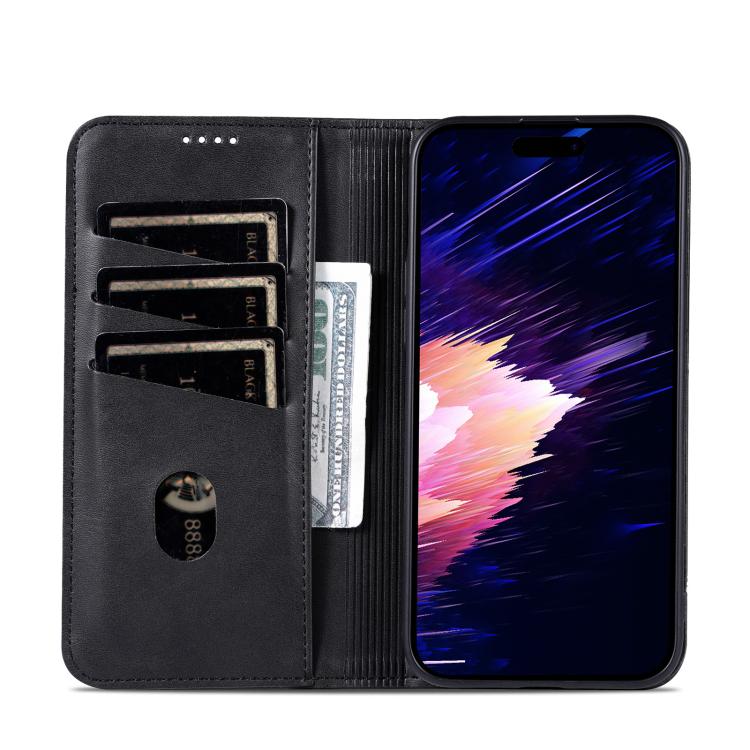 For iPhone 16e AZNS Magnetic Calf Texture Flip Leather Phone Case(Black)