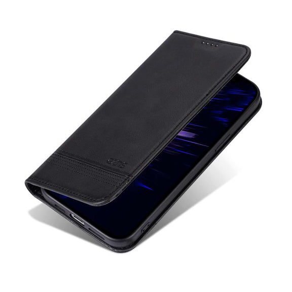 For iPhone 16e AZNS Magnetic Calf Texture Flip Leather Phone Case(Black)