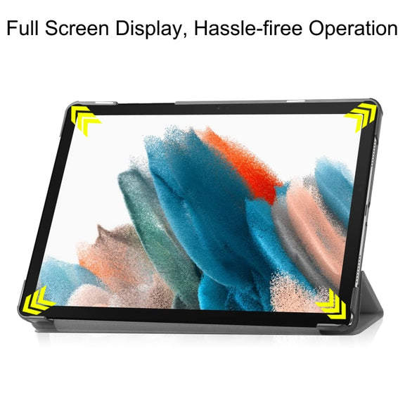 For Samsung Galaxy Tab A9 Custer Pure Color 3-Fold Holder Leather Tablet Case(Grey)