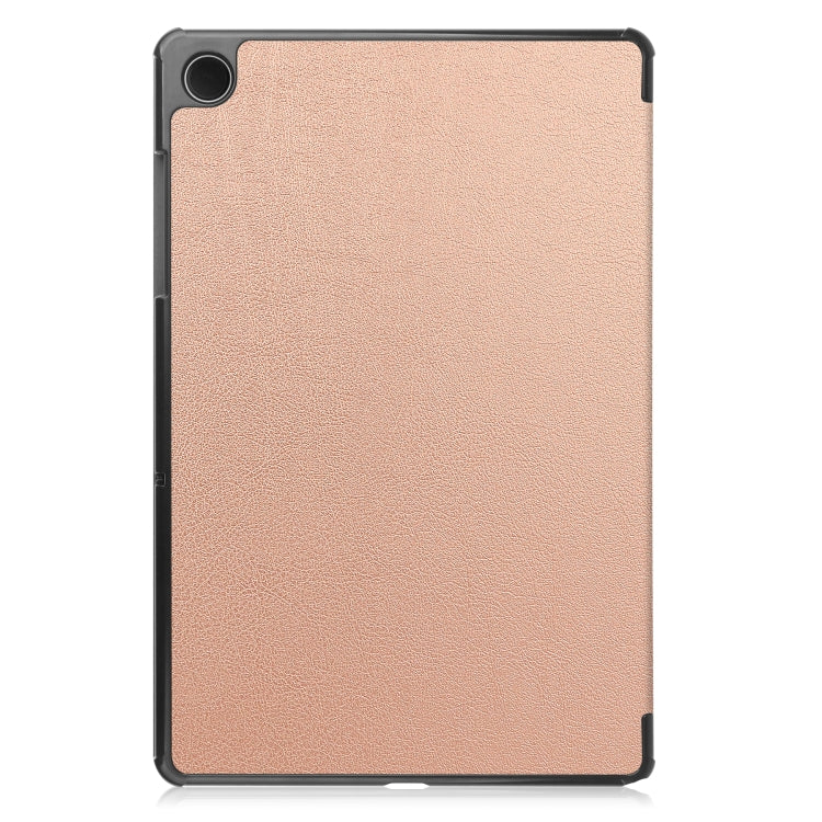 For Samsung Galaxy Tab A9 Custer Pure Color 3-Fold Holder Leather Tablet Case(Rose Gold)
