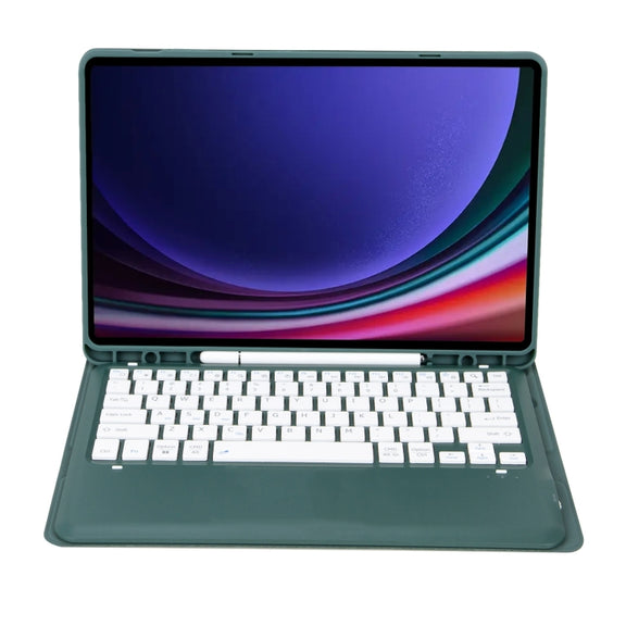 For Samsung Galaxy Tab S9 FE+ A810B Pen Slot Detachable Bluetooth Keyboard Leather Tablet Case(Dark Green)