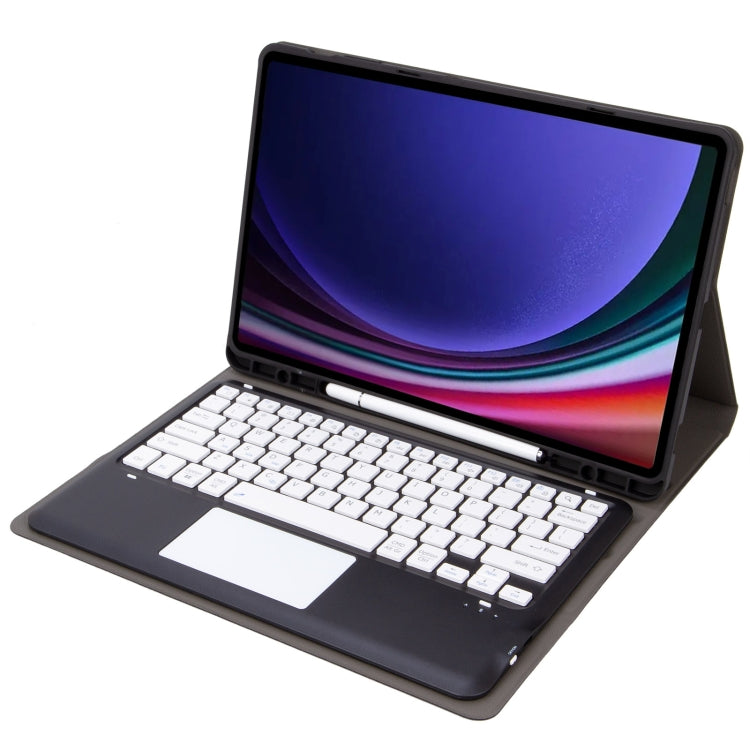 For Samsung Galaxy Tab S9 FE+ A810B-A Touch Pad Detachable Bluetooth Keyboard Leather Tablet Case(Black+White)