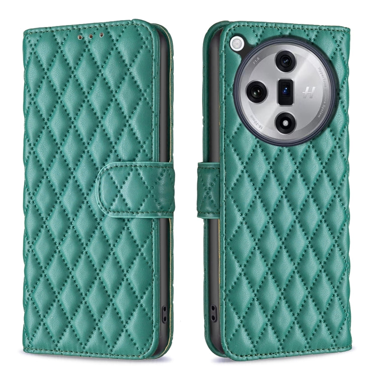 For OPPO Find X7 Ultra Diamond Lattice Wallet Leather Flip Phone Case(Green)