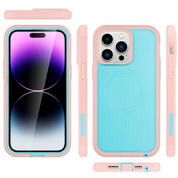 For iPhone 13 Pro Max Defender Series XT MagSafe Magnetic PC + TPU Shockproof Phone Case(Turquoise+Pink)
