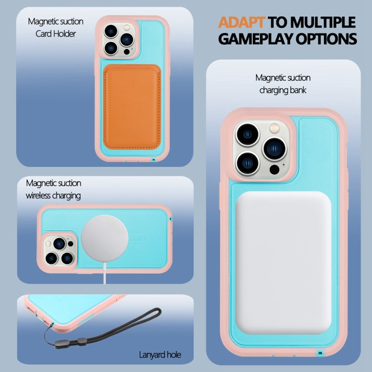 For iPhone 13 Pro Max Defender Series XT MagSafe Magnetic PC + TPU Shockproof Phone Case(Turquoise+Pink)