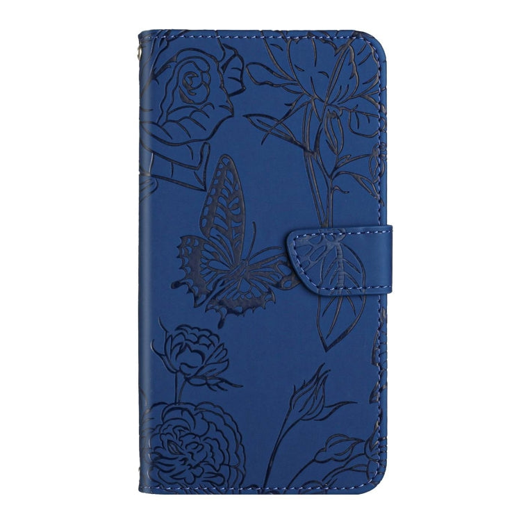 For Motorola Edge 5G 2024 HT03 Skin Feel Butterfly Embossed Flip Leather Phone Case(Blue)