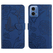 For Motorola Edge 5G 2024 HT03 Skin Feel Butterfly Embossed Flip Leather Phone Case(Blue)