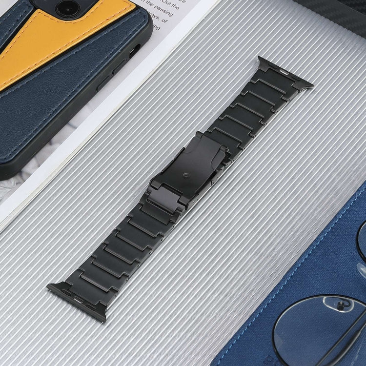 For Apple Watch Series 4 44mm Five Beads Turtle Buckle Titanium Steel Watch Band(Black)