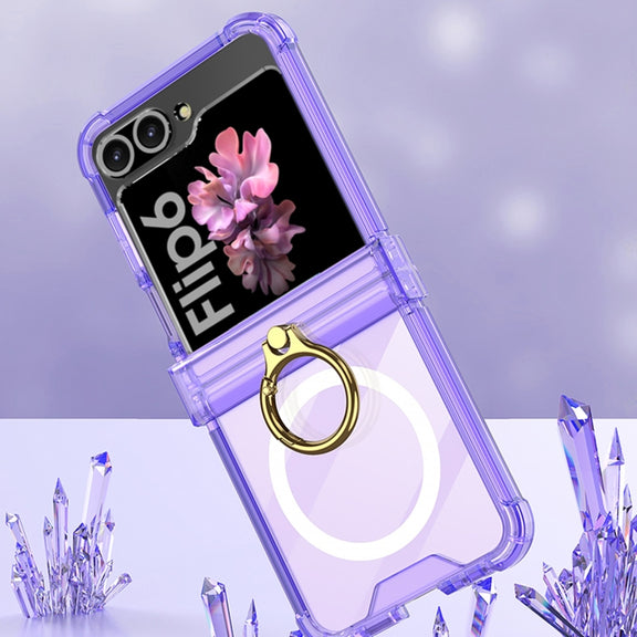 For Samsung Galaxy Z Flip6 GKK MagSafe Airbag Hinge Shockproof Phone Case with Ring Holder(Blue)
