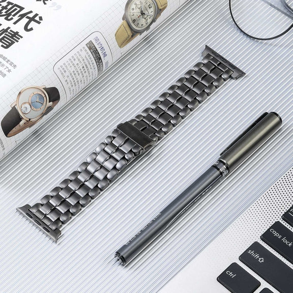 For Apple Watch 42mm Five Beads Titanium Steel Watch Band(Grey)
