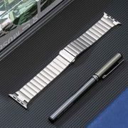 For Apple Watch Series 7 41mm Flat Buckle Stainless Steel Watch Band(Silver)