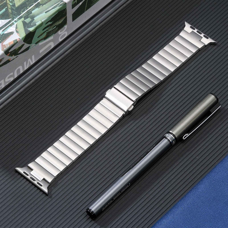 For Apple Watch Series 5 44mm Flat Buckle Stainless Steel Watch Band(Silver)