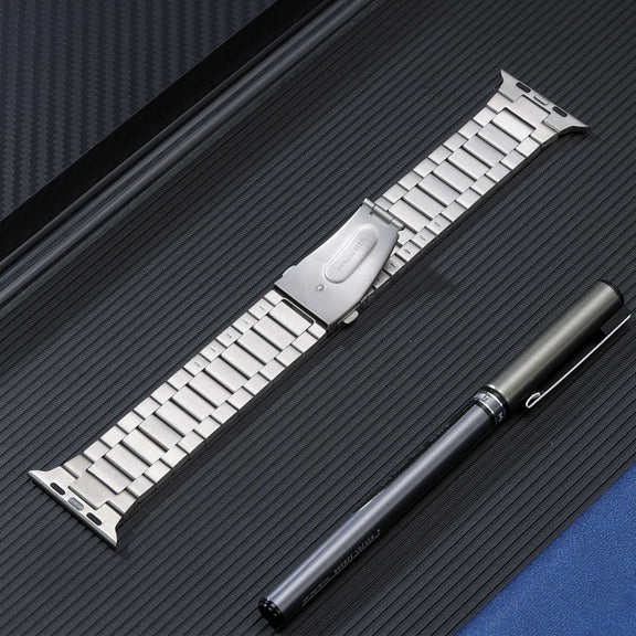 For Apple Watch Series 5 44mm Flat Buckle Stainless Steel Watch Band(Silver)
