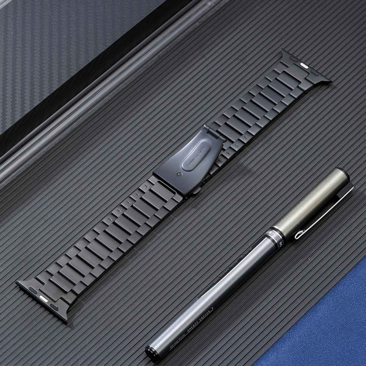 For Apple Watch 42mm Flat Buckle Stainless Steel Watch Band(Black)