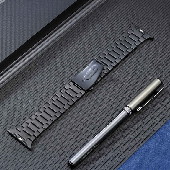 For Apple Watch 42mm Flat Buckle Stainless Steel Watch Band(Black)