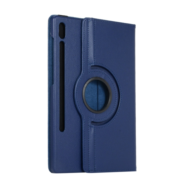 For Samsung Galaxy Tab S9 360 Degrees Rotation Holder Litchi Texture Leather Tablet Case(Blue)