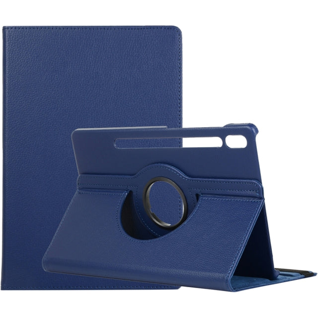 For Samsung Galaxy Tab S9 Ultra 360 Degrees Rotation Holder Litchi Texture Leather Tablet Case(Blue)