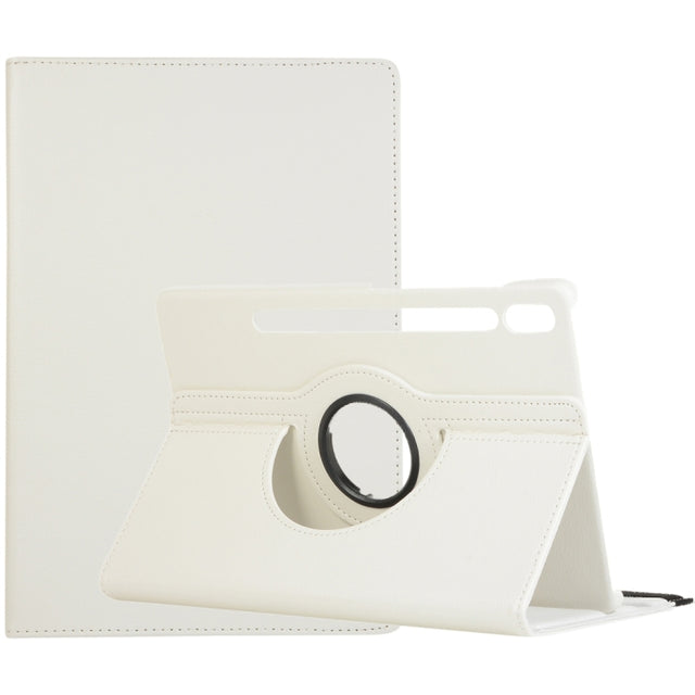 For Samsung Galaxy Tab S9 Ultra Litchi Texture 360 Degrees Rotation Holder Leather Tablet Case(White)