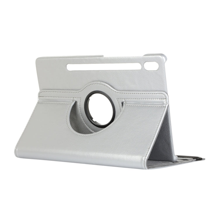 For Samsung Galaxy Tab S9 Ultra 360 Degrees Rotation Holder Litchi Texture Leather Tablet Case(Silver)