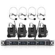 XTUGA A140-B Wireless Microphone System 4 BodyPack Headset Lavalier Microphone(UK Plug)