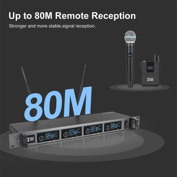 XTUGA A140-B Wireless Microphone System 4 BodyPack Headset Lavalier Microphone(UK Plug)