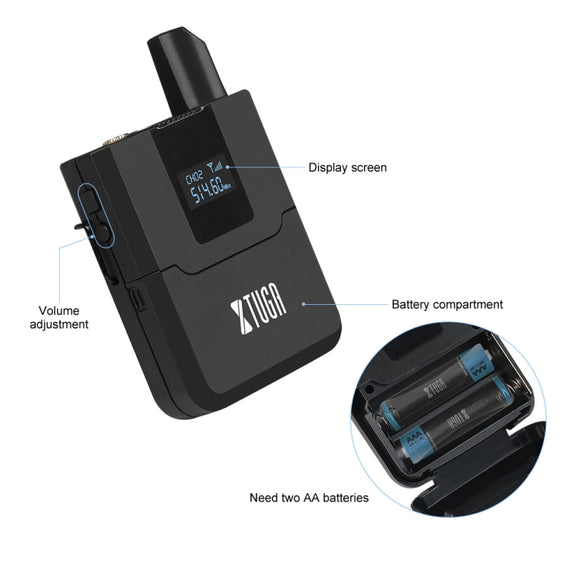 XTUGA A140-B Wireless Microphone System 4 BodyPack Headset Lavalier Microphone(UK Plug)