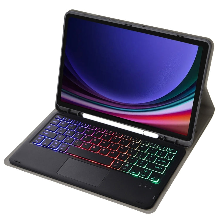 For Samsung Galaxy Tab S9 Candy Color Touch Backlight Bluetooth Keyboard Leather Tablet Case with Pen Holder(Black)