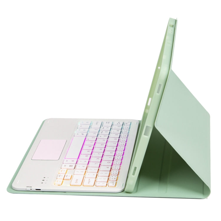 For Samsung Galaxy Tab S9 Candy Color Touch Backlight Bluetooth Keyboard Leather Tablet Case with Pen Holder(Light Green)
