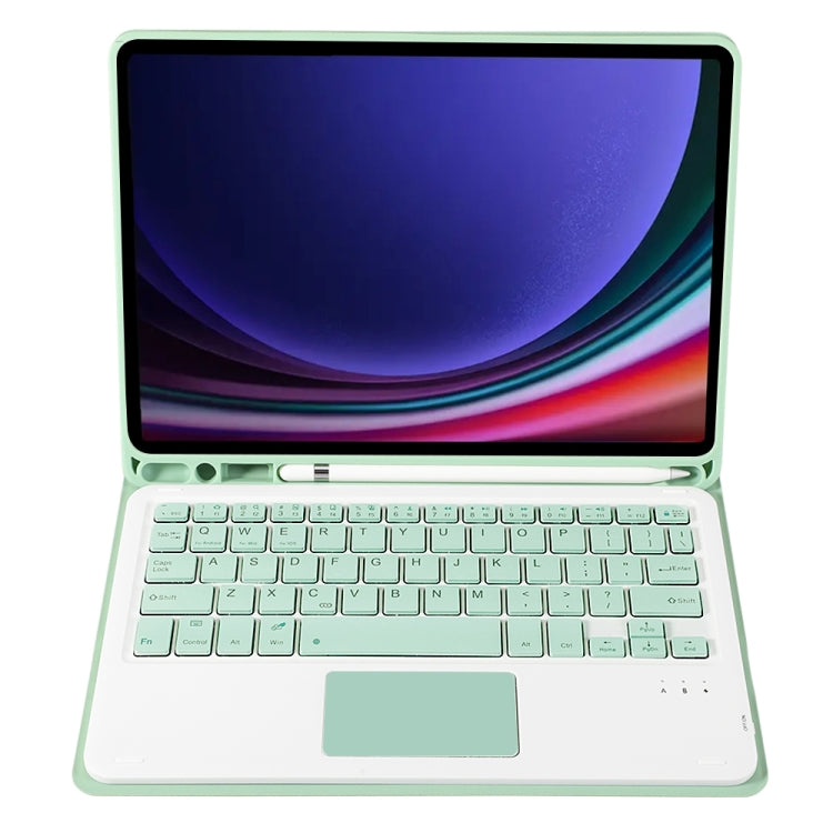 For Samsung Galaxy Tab S9 FE A710B-A Candy Color TPU Touch Bluetooth Keyboard Leather Tablet Case with Pen Holder(Light Green)
