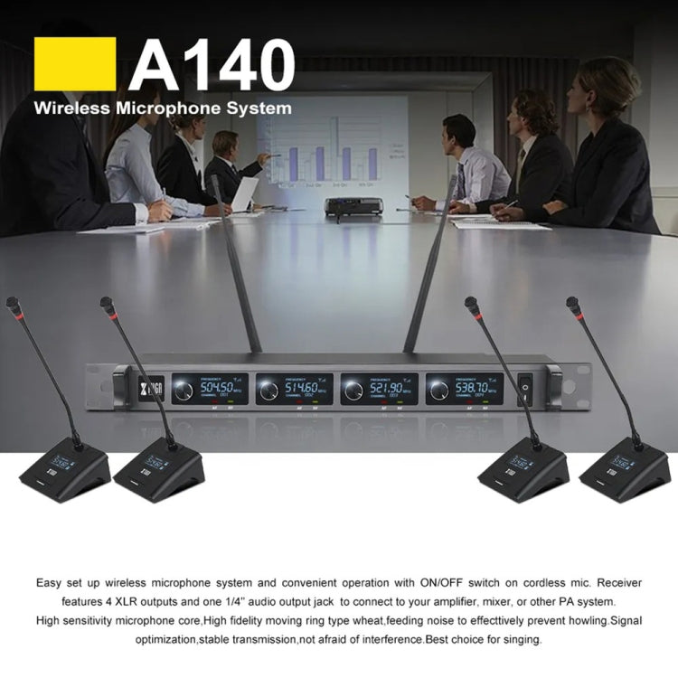 XTUGA A140-C Wireless Microphone System 4-Channel UHF Four Conference Mics(EU Plug)