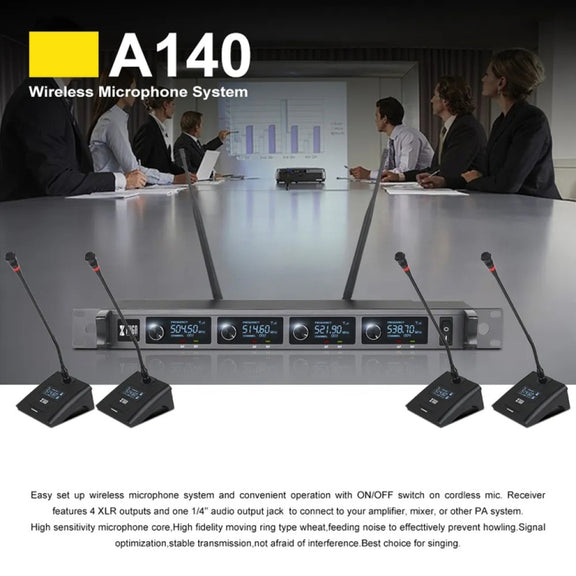 XTUGA A140-C Wireless Microphone System 4-Channel UHF Four Conference Mics(US Plug)
