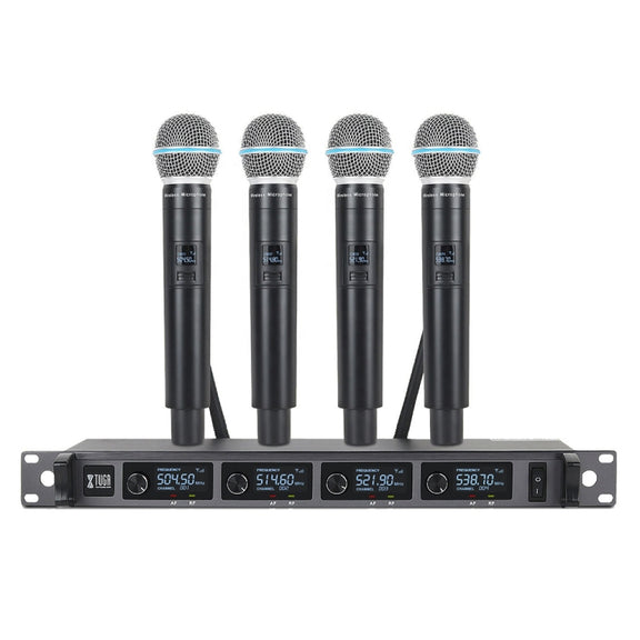 XTUGA A140-H Wireless Microphone System 4 Channel UHF Handheld Microphone(US Plug)