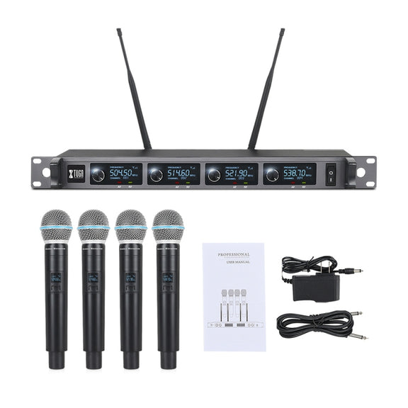 XTUGA A140-H Wireless Microphone System 4 Channel UHF Handheld Microphone(AU Plug)