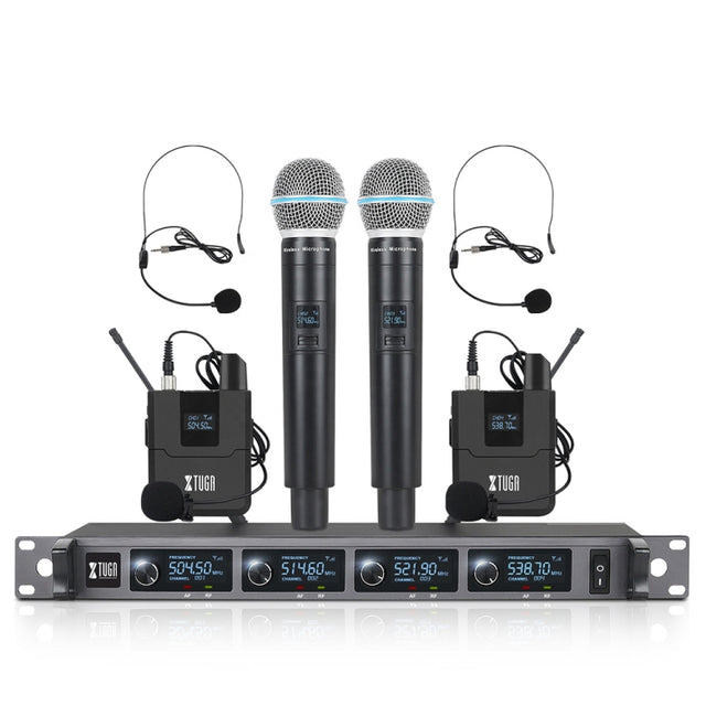 XTUGA A140-HB Wireless Microphone System 4 Channel Handheld Lavalier Headset Microphone(AU Plug)